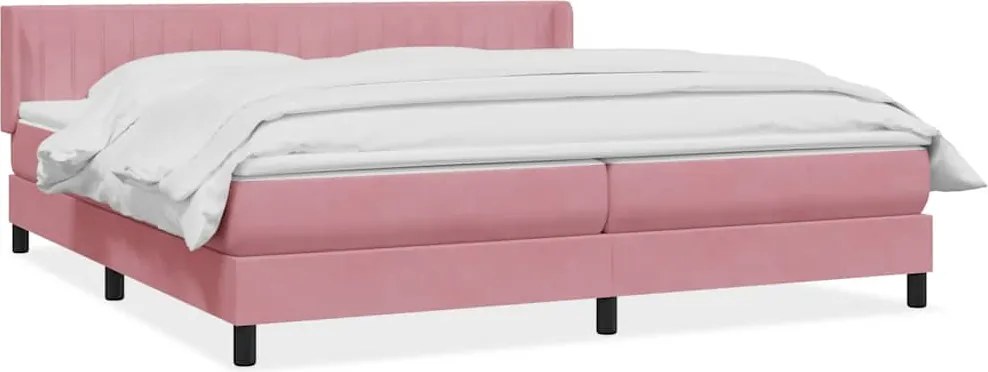 vidaXL Pat box spring cu saltea, roz, 180x210 cm, catifea