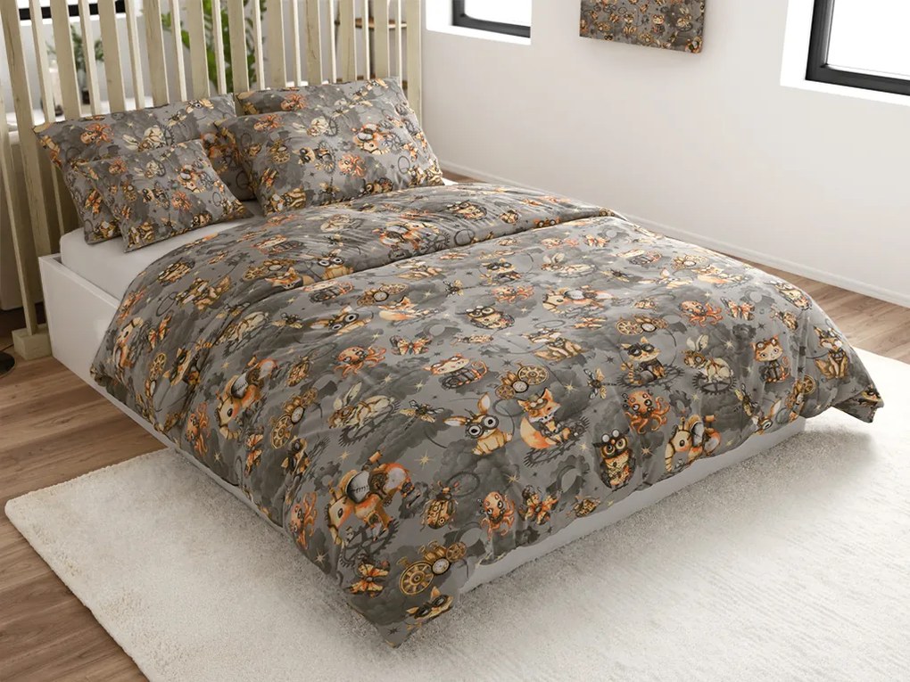 Lenjerie de pat din bumbac pentru copii STEAM DREAMS gri Dimensiune lenjerie de pat: 70 x 90 cm | 140 x 200 cm