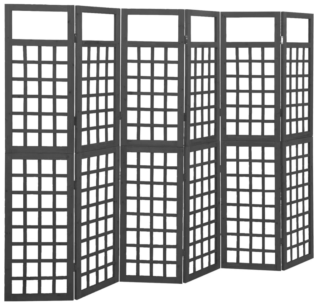 Separator cameră 6 panouri negru 242,5x180 cm nuiele/lemn brad
