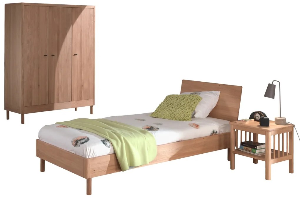 Set Mobilier Camera Copii Forrest Oak, Pat 90x200 cm, Dulap cu 3 Uși și Noptieră, din Lemn de Stejar, Natur – Vipack