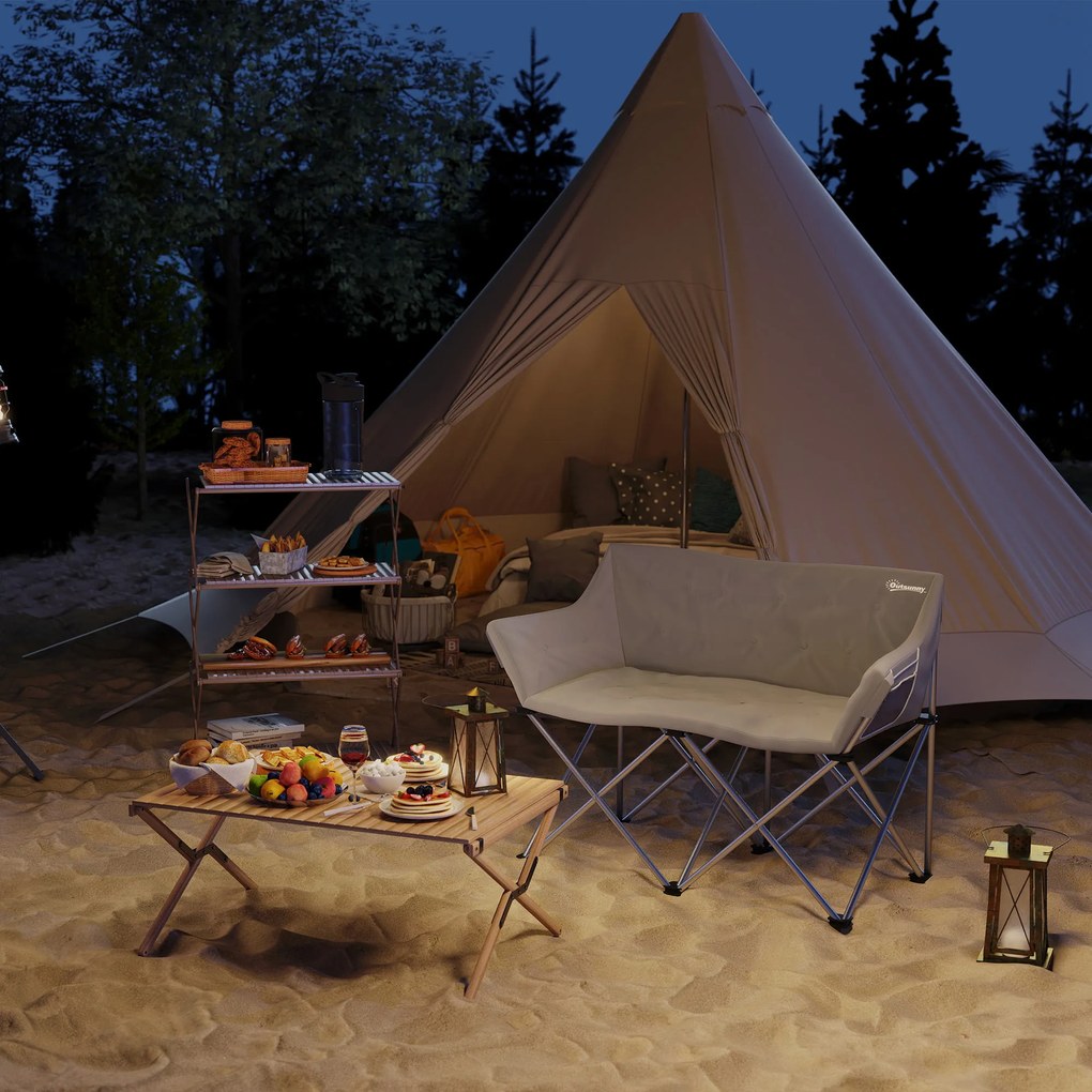 Outsunny Fotoliu 2 locuri pliabil fotoliu de camping cu brațe buzunar lateral până la 240kg capacitate de încărcare Gri | Aosom Romania