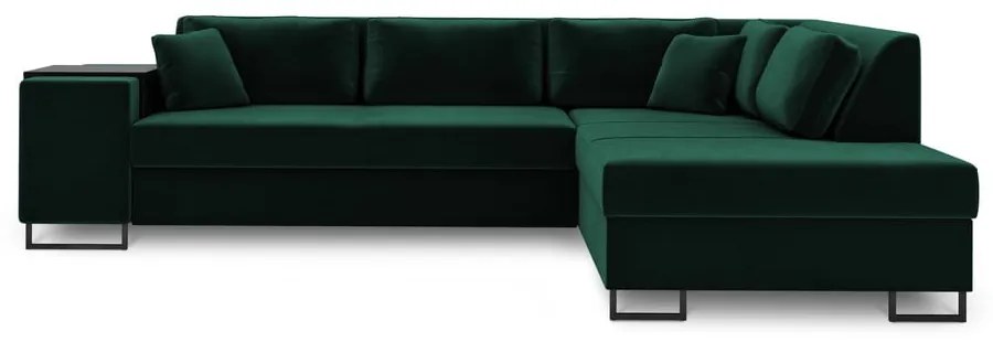 Colțar extensibil din catifea cu extensie pe partea dreaptă Cosmopolitan Design York, verde