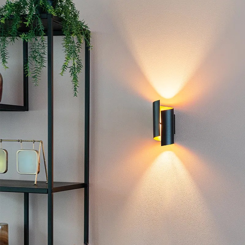 Lampă de perete inteligentă neagră cu interior auriu, inclusiv Wifi G9 - Faldo