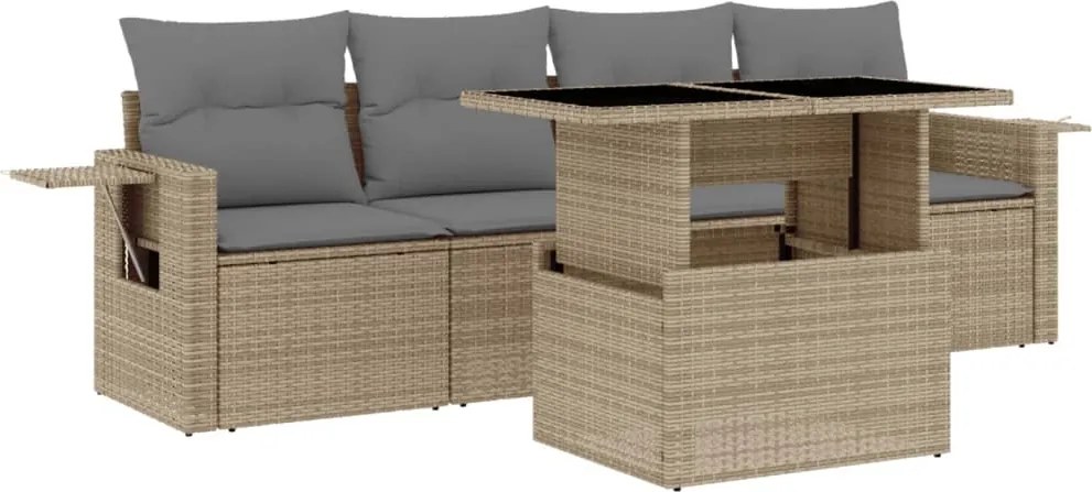 vidaXL Set canapele de grădină cu perne, 5 piese, bej, poliratan