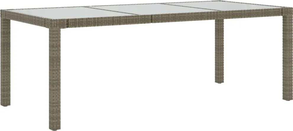 vidaXL Masă de grădină, gri, 190x90x75 cm, sticlă securizată/poliratan