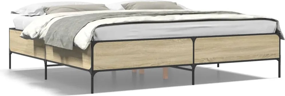 vidaXL Cadru de pat, stejar sonoma, 180x200cm, lemn prelucrat și metal
