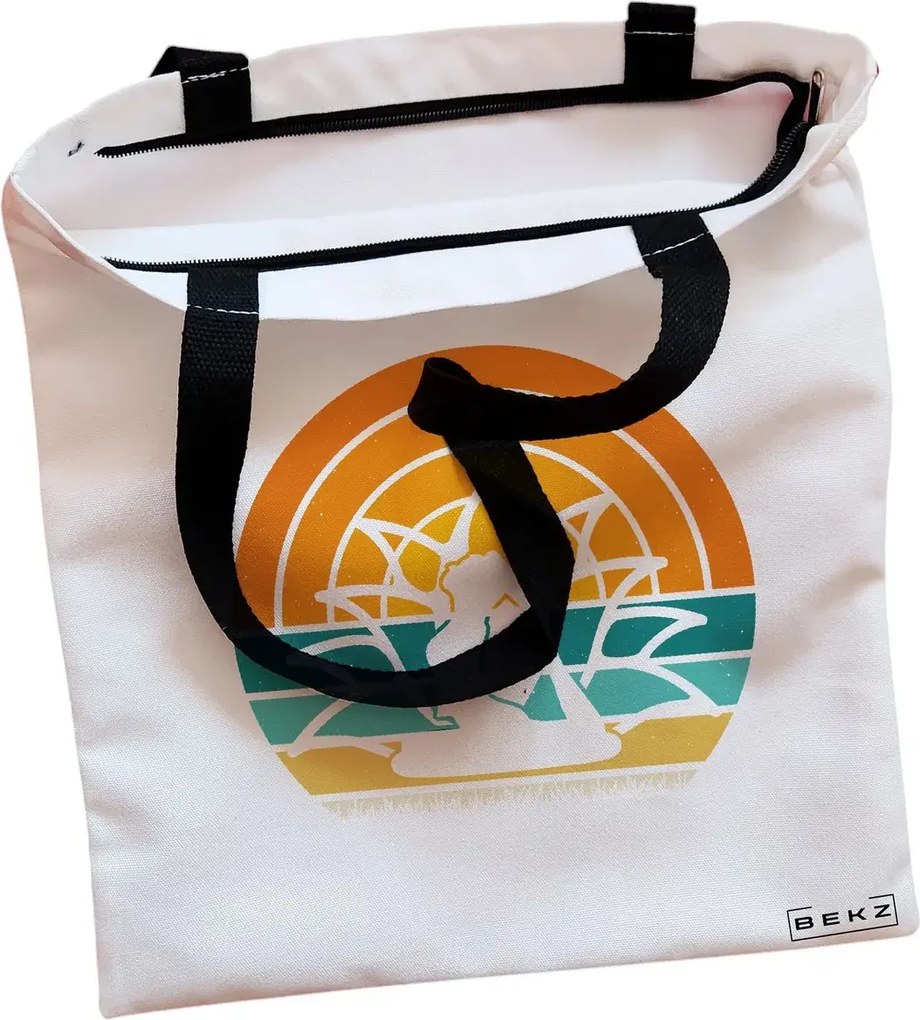 Sacosa de Panza pentru Cumparaturi, Geanta Tote, Yoga 15, Cu fermoar, 38x34.5 cm, Alba, BEKZ®