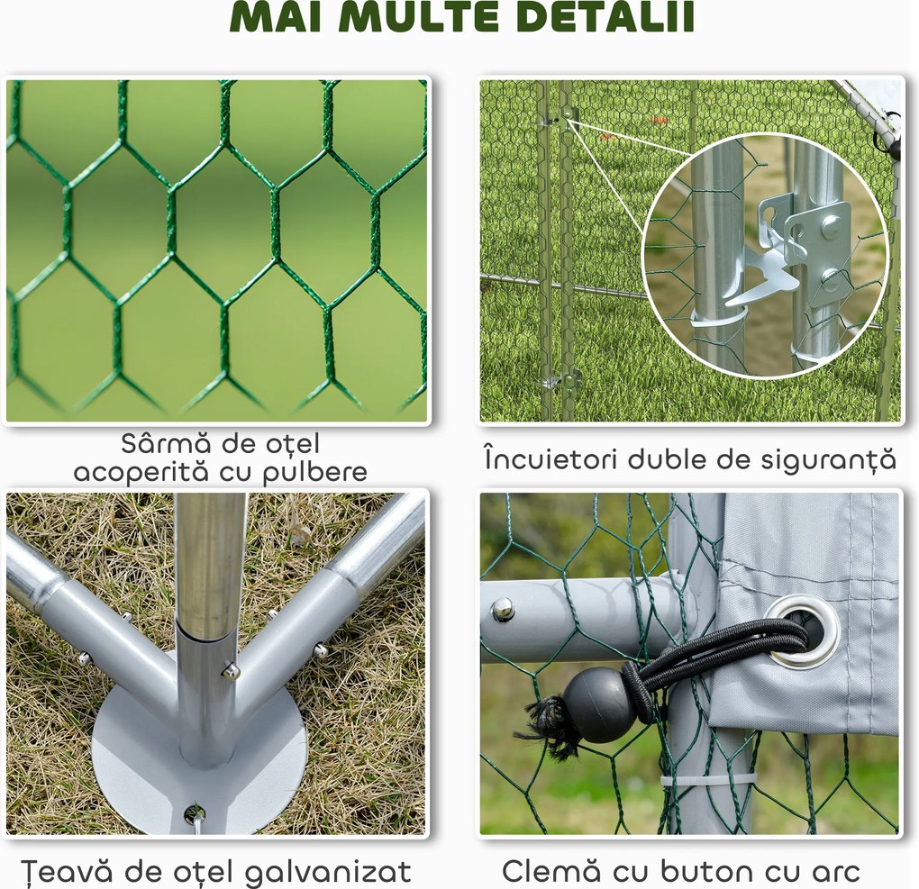 PawHut Coteț pentru Găini de Exterior, 2x2x2m 4 m² Țarc pentru Găini din Oțel Galvanizat cu Acoperiș Impermeabil Anti-UV și Încuietoare, Adăpost pentru 4-6 Găini, Animale Mici, Iepuri și Rațe | Aosom Romania