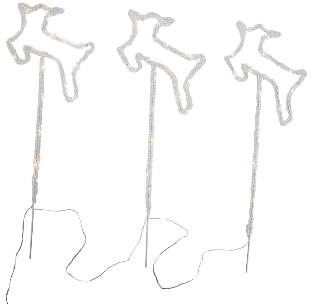 Set de 3 spoturi de Crăciun cu cerb alb, cu LED și cronometru IP44 - Shika