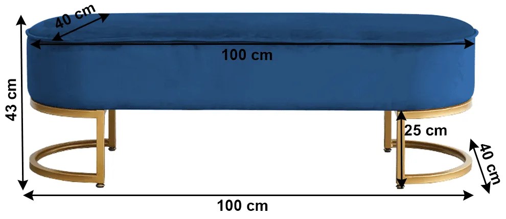 Bancă de design, ţesătură de catifea albastră/crom auriu, MIRILA NEW