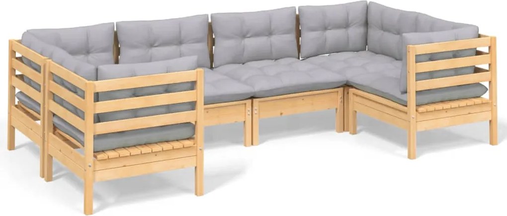 vidaXL Set mobilier grădină cu perne gri, 6 piese, lemn de pin