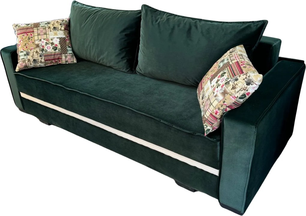 Canapea LARISA extensibila, 3 locuri, cu lada de depozitare, culoare verde padure , 220x95x85 Verde padure, Catifea