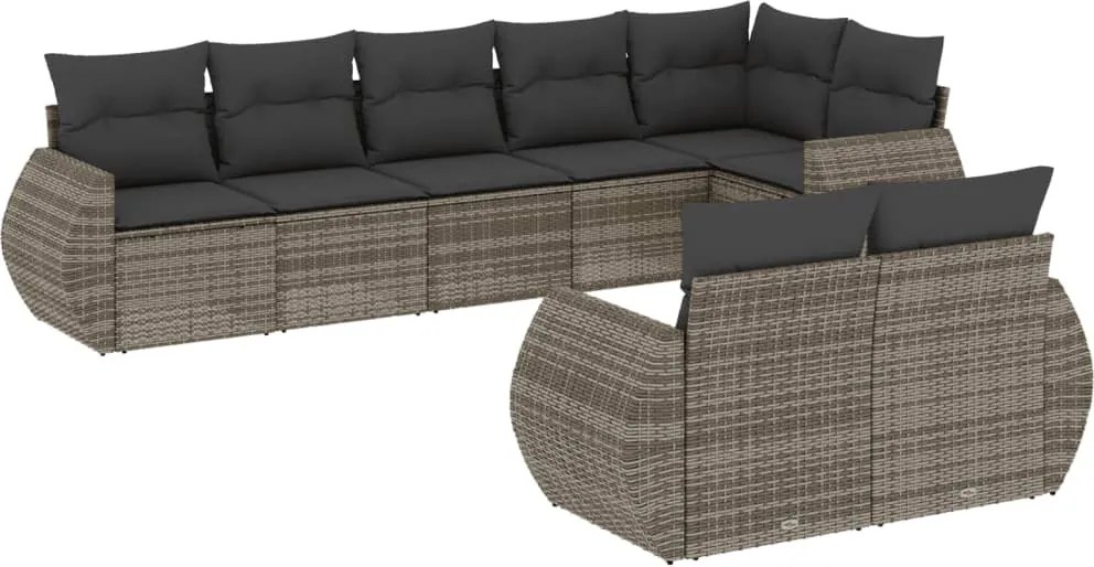 vidaXL Set canapele de grădină cu perne, 8 piese, gri, poliratan