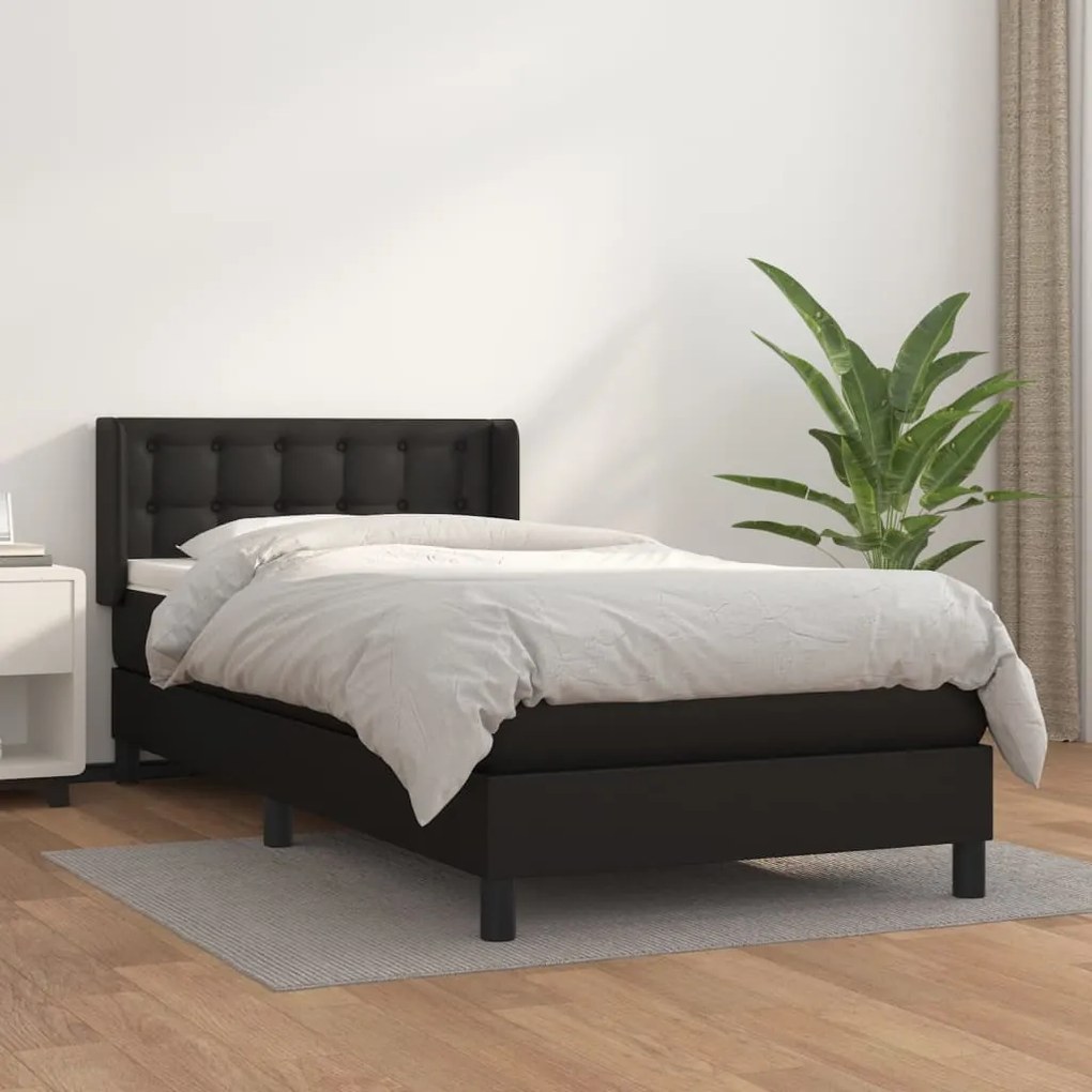 vidaXL Pat continental cu saltea, negru, 80x200 cm, piele ecologică
