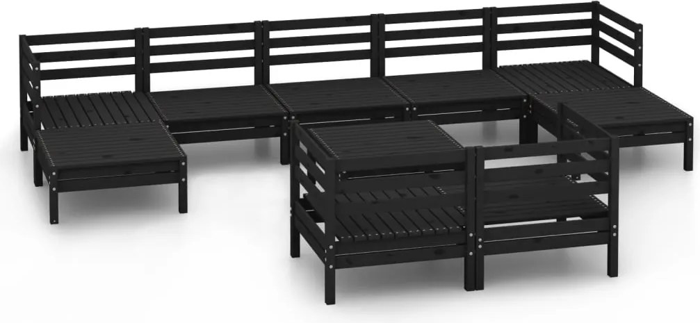 vidaXL Set mobilier de grădină, 10 piese, negru, lemn masiv de pin