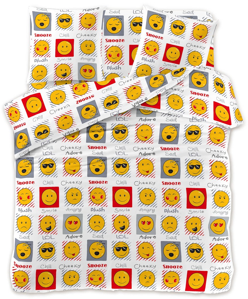 Lenjerie de pat din microfibra alba, EMOJI EMOTIONS Dimensiune lenjerie de pat: 2 buc 70 x 90 cm | 200 x 220 cm