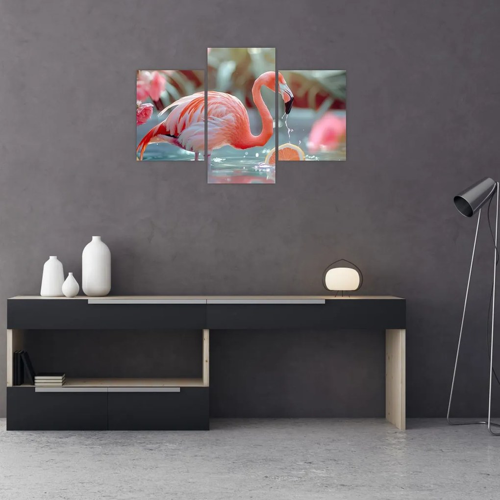 Tablou - Flamingo în iaz (90x60 cm)