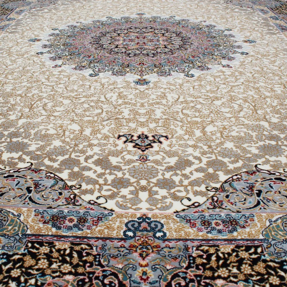 Covor Persan bej Kerman 140x200 covor mecanic elegant pentru living sau dormitor