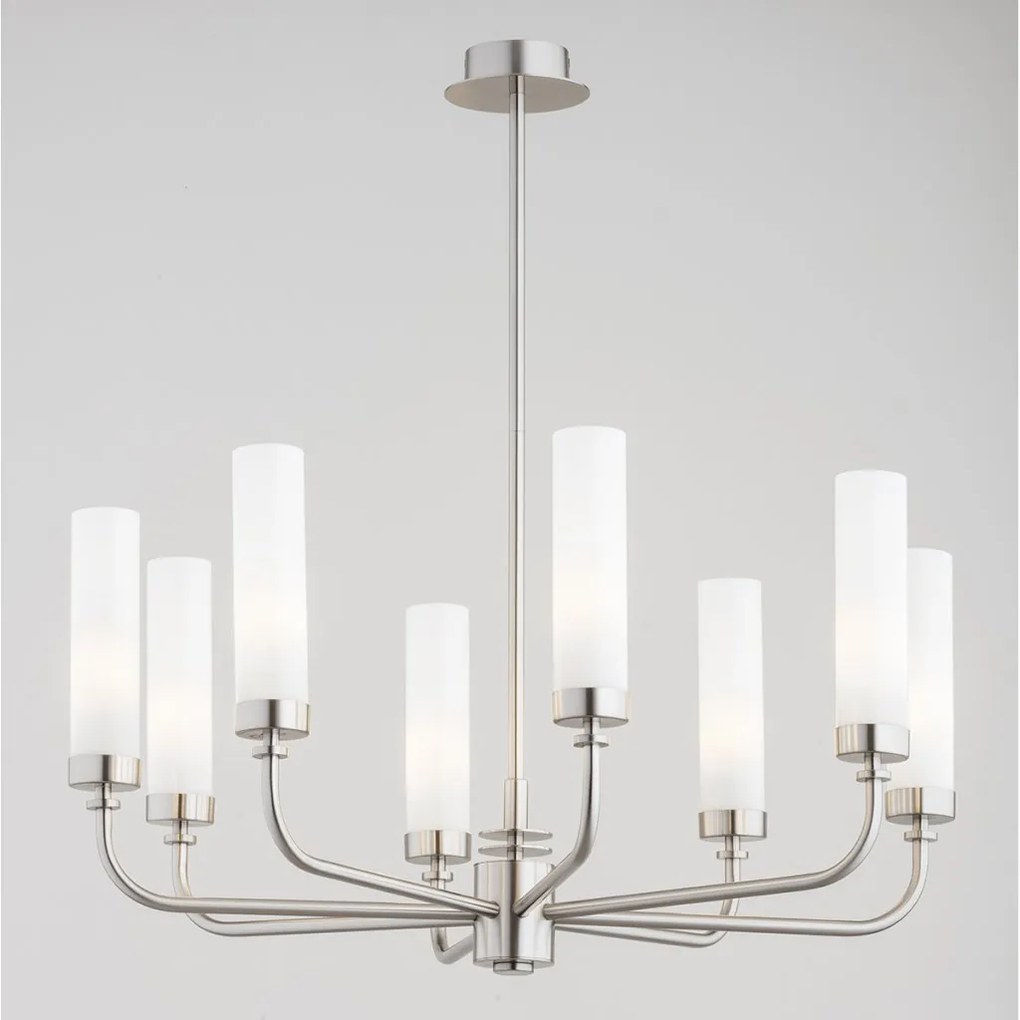 Candelabru 8 brate, otel nickel, sticla alb mat PRESTON 5083