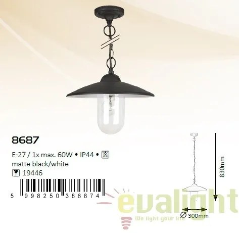 Lustra, Pendul de exterior, finisaj negru mat, IP44 Vigo 8687 RX