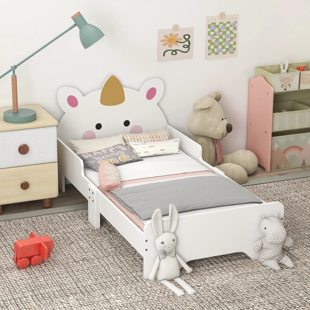 ZONEKIZ Pat pentru copii pat de copii design unicorn 3-6 ani somier cu șipci inclus capacitate de încărcare 80 kg 143 x 74 x 67 cm roz | Aosom Romania