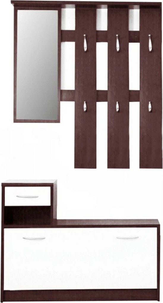 Set hol MECKI, wenge/alb, DTD laminat, format din cuier, oglinda si pa