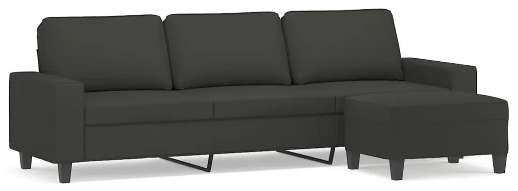 Canapea cu 3 locuri si taburet, gri inchis, 210 cm, microfibra