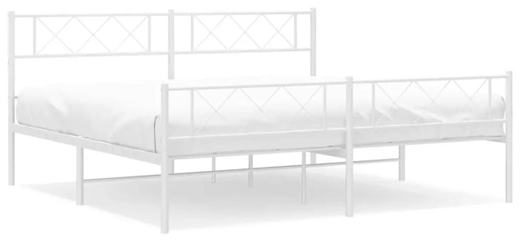 372350 vidaXL Cadru de pat metalic cu tăblie de cap/picioare, alb, 193x203 cm