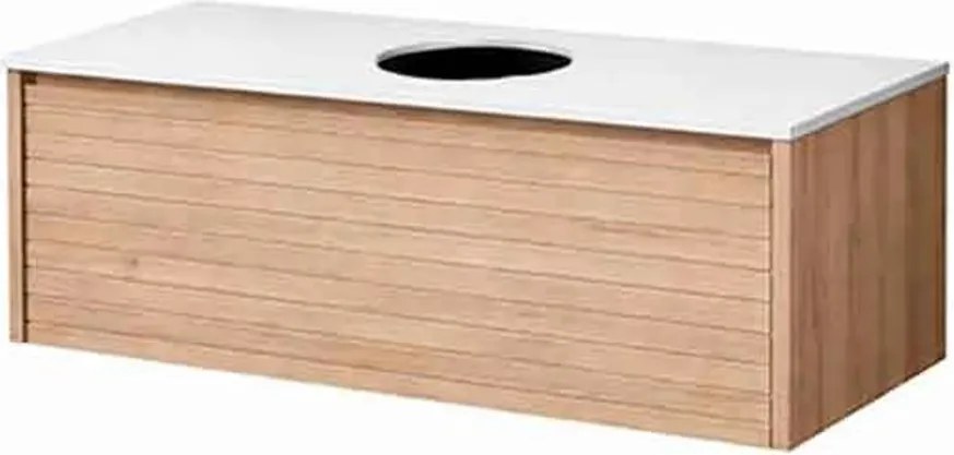 Set dulap baza suspendat KolpaSan Orphia canelat 1 sertar 80 cm finisaj acacia cu blat Kerrock