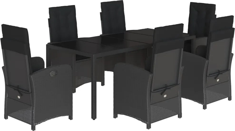 vidaXL Set mobilier de grădină cu perne, 7 piese, negru, poliratan