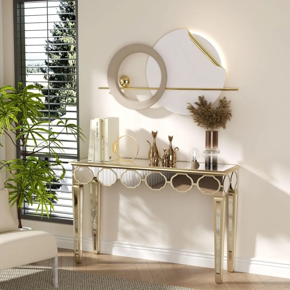MAOG203 - Masa toaleta oglinda, masuta consola, 120 cm, cosmetica machiaj, vanity birou, Argintiu