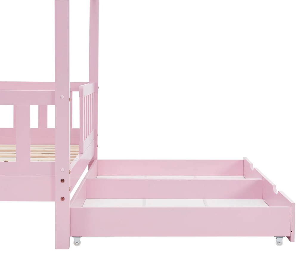 Patut Marli 90 x 200 cm cu 2 sertare si grilaj sipci - roz