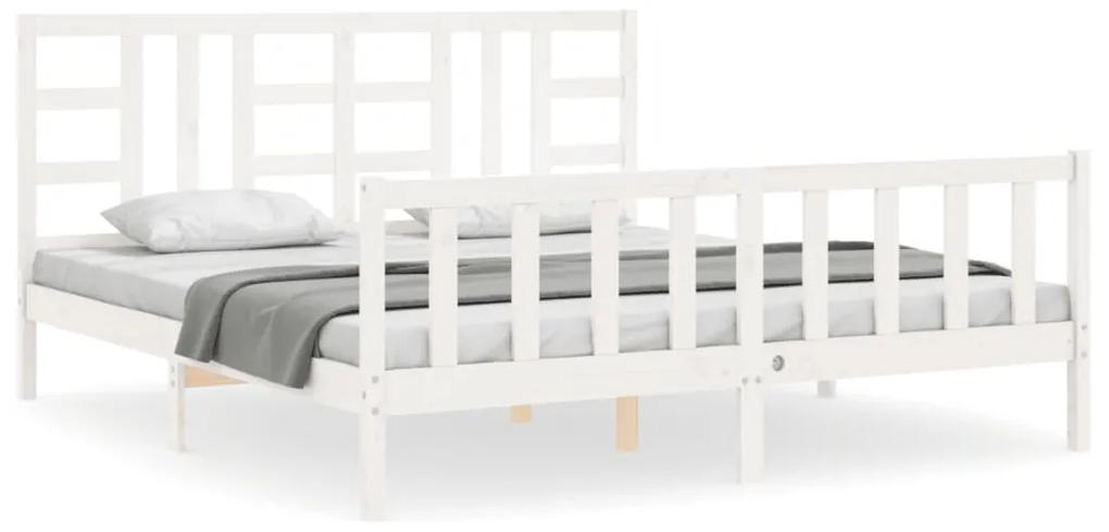 3191987 vidaXL Cadru de pat cu tăblie, alb, 180x200 cm, lemn masiv