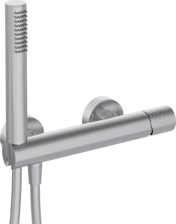 🚿 Baterie pentru duș SILIA HEXA, cu set de duș – Finisaj oțel șlefuit – Cod BHS_F41M