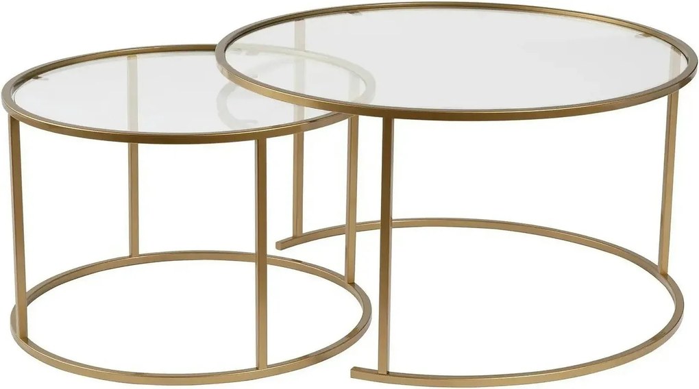 Set 2 masute cafea AURUM, transparent/auriu, sticla/metal
