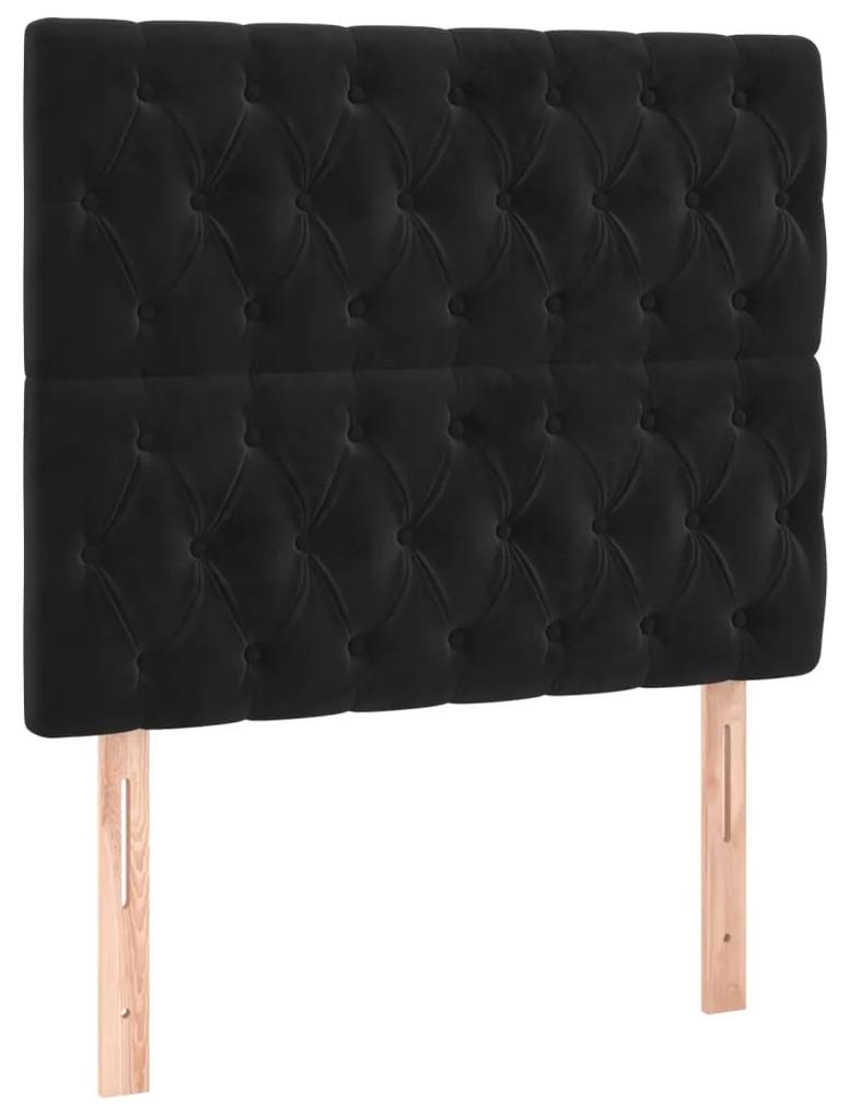 Pat box spring cu saltea, negru, 100x200 cm, catifea Negru, 100 x 200 cm, Design cu nasturi