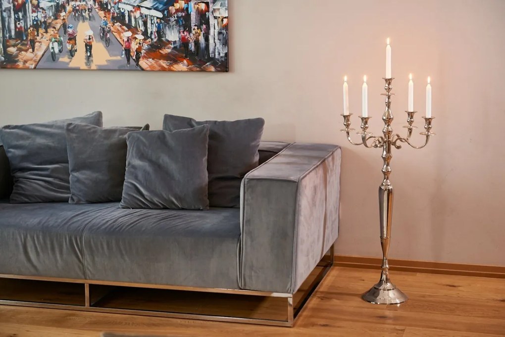 Sfesnic lumanari argintiu, din aluminiu, 105 cm, Victoria