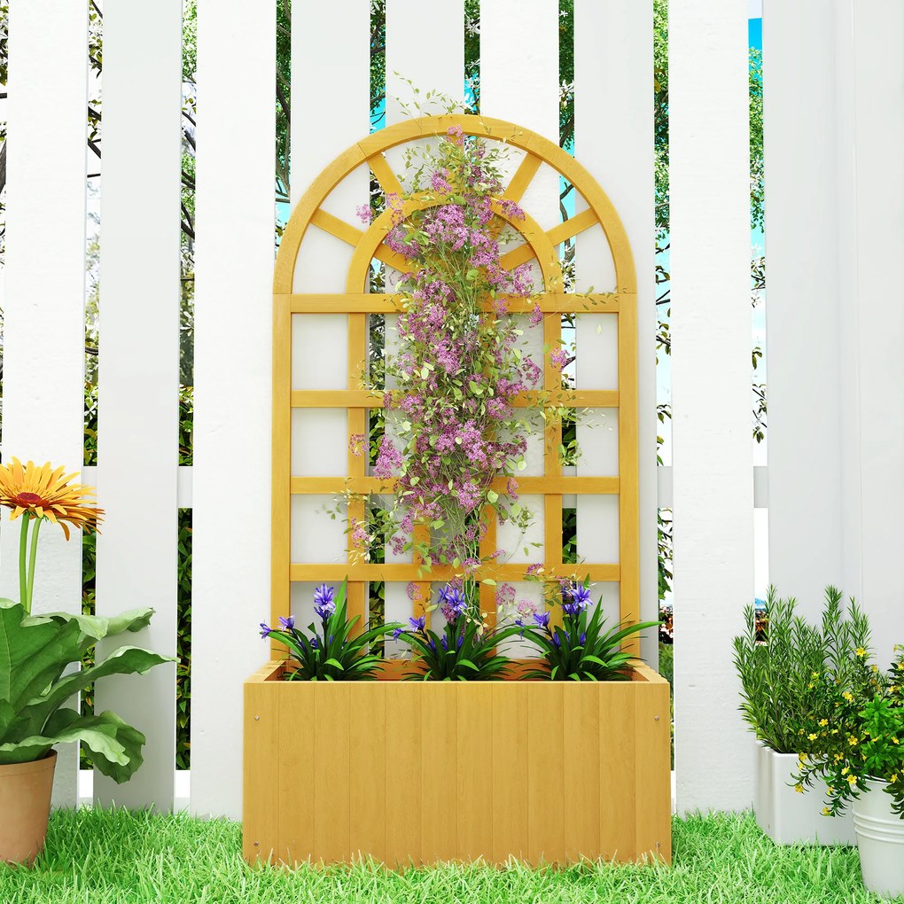 Outsunny Jardinieră cu spalier din lemn cu drenaj pentru cultivare legume, flori, ierburi aromatice 60x30x120 cm natural | Aosom Romania