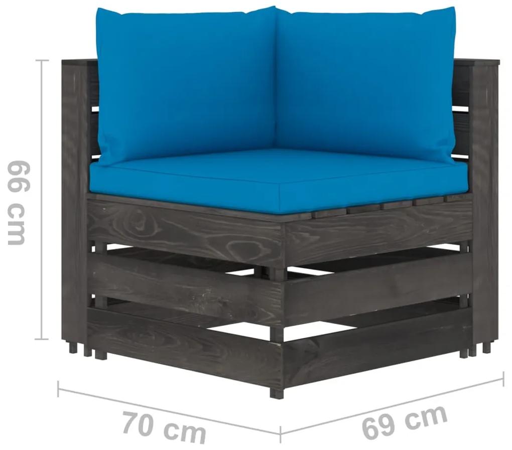 Set mobilier de gradina cu perne, 12 piese, gri, lemn tratat Albastru deschis si gri, 12