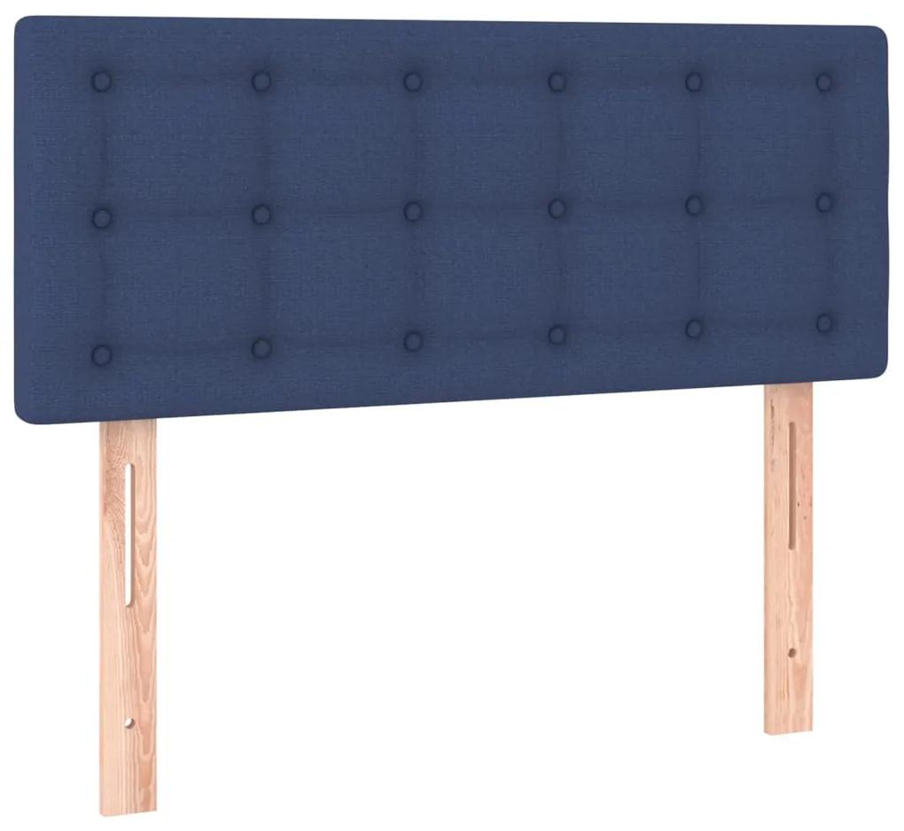 Pat box spring cu saltea, albastru, 120x200 cm, textil Albastru, 120 x 200 cm, Nasturi de tapiterie