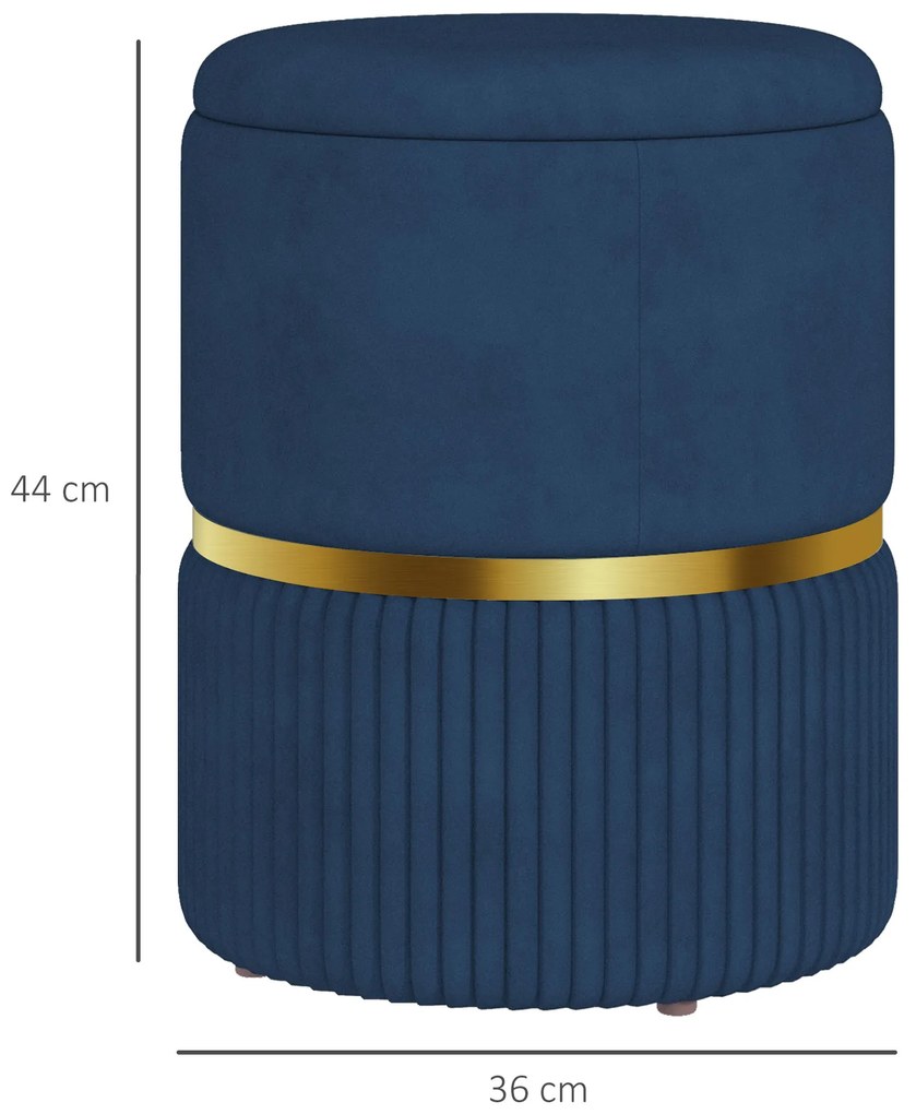 HOMCOM Puf scaun-taburet pentru picioare cu depozitare interioară din catifea 36 x 36 x 44 cm pentru sufragerie dormitor bleu | Aosom Romania