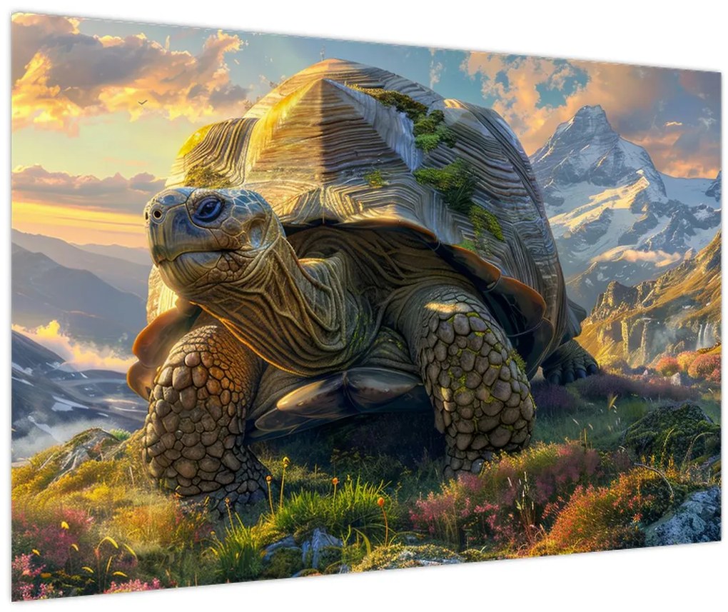 Tablou - Țestoasă și peisaj montan (90x60 cm)
