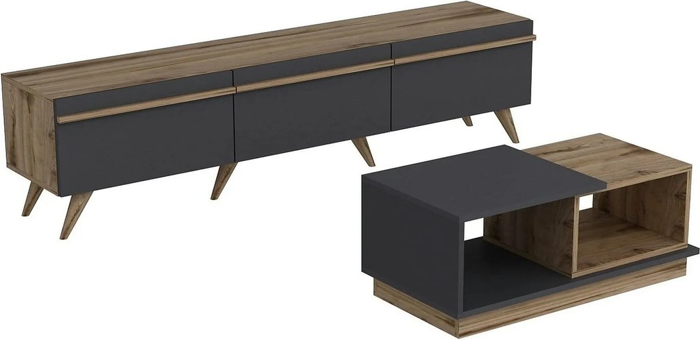 Mobilier living AMSTERDAM, nuc/gri antracit, PAL melaminat, 2 piese