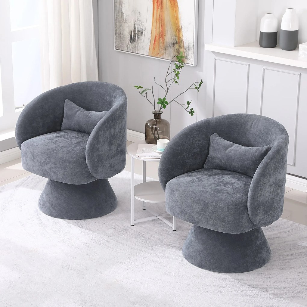 Set de 2 scaune moderne pentru living și dormitor, rotative la 360°, Gri