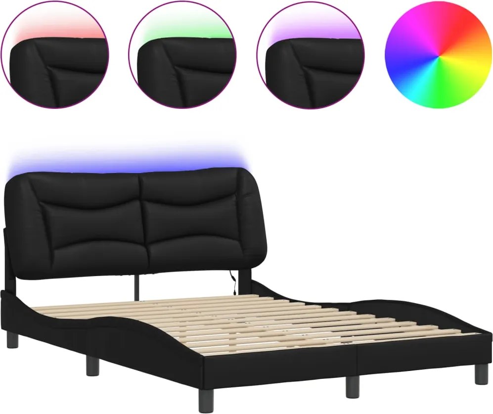 vidaXL Cadru de pat cu LED fără saltea, Hvar, negru, 120x200 cm