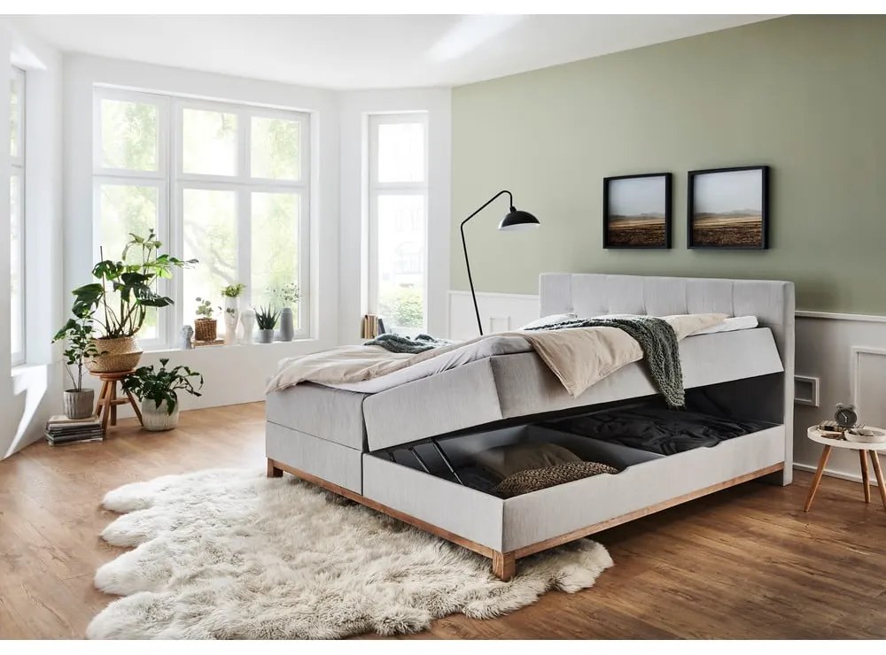 Pat boxspring gri cu spațiu de depozitare 180x200 cm Catania - Meise Möbel