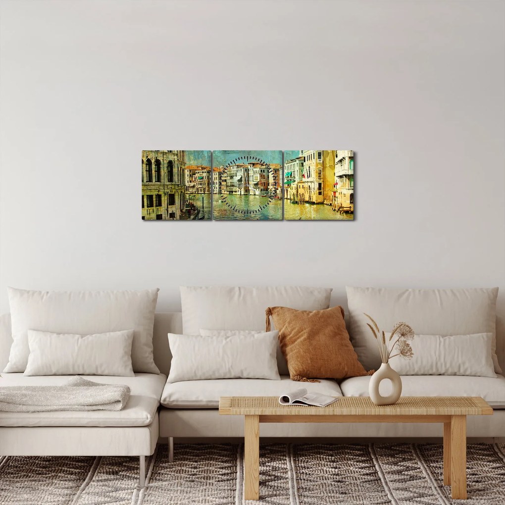 Tablou - Canalul de la Veneția și gondole (cu ceas) (90x30 cm)