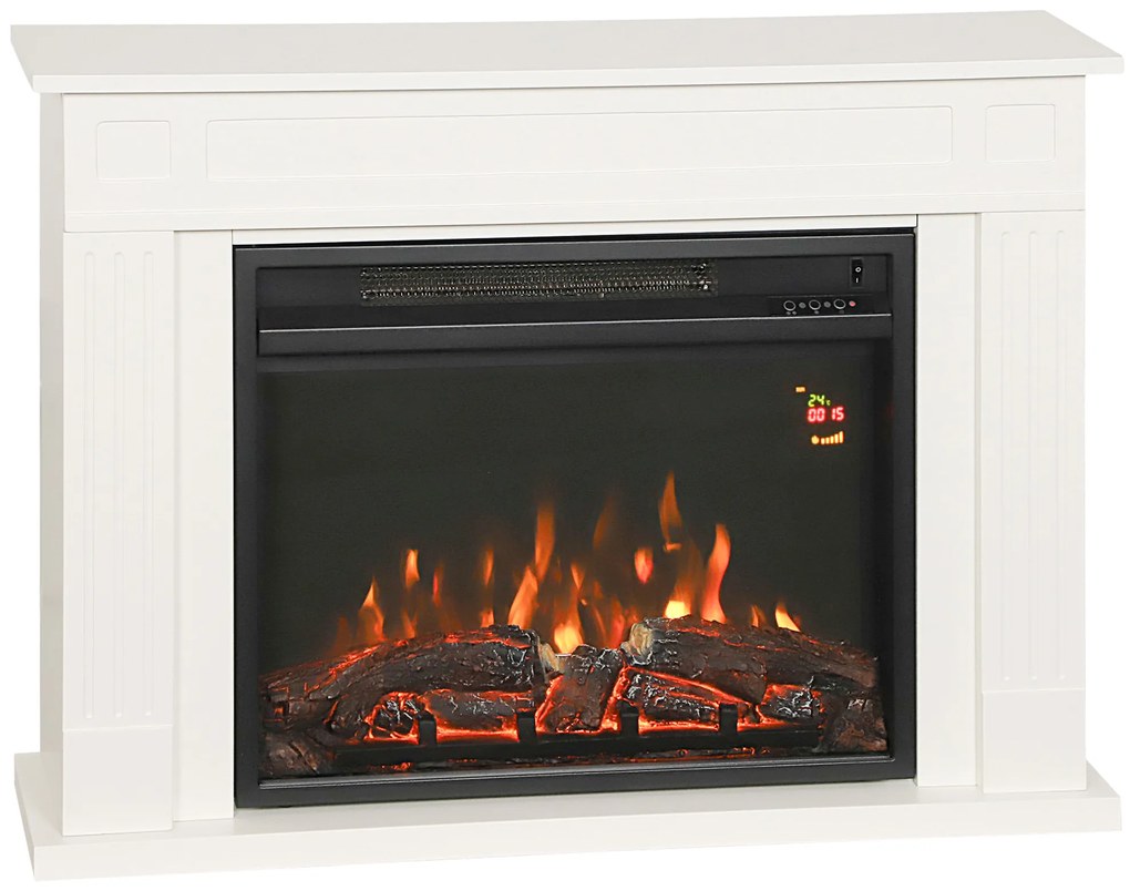 HOMCOM Șemineu Electric cu Flacără în 12 Culori, Telecomandă și Timer, 98x23.5x69.5 cm, Alb și Negru | Aosom Romania