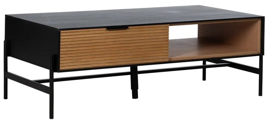 Măsuță de cafea neagră/în culoare naturală cu aspect de lemn de frasin 60x124 cm Orleans – Ixia