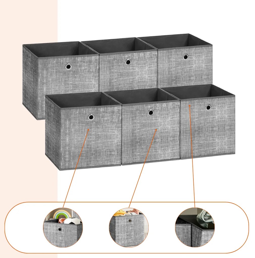 Cutii de depozitare GARY 6 buc, 30x30x30cm, gri Jurhan